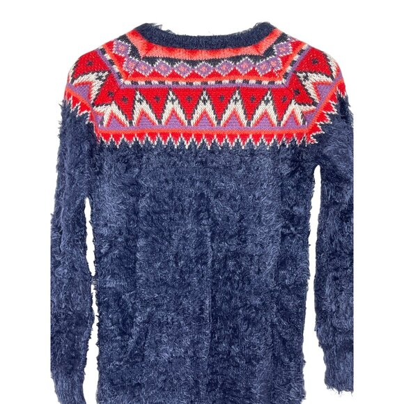 Gap Kids Fuzzy Fair Isle Sweater Dress Blue Red Knit Long Sleeve Winter Cozy - Picture 10 of 12